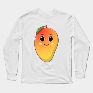 Cute Kawaii Mango, Cartoon Tropical Fruit Long Sleeve T-Shirt